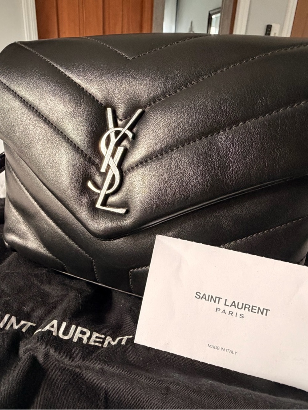 Saint Laurent Black Lambskin Loulou toy bag with Silver hardware